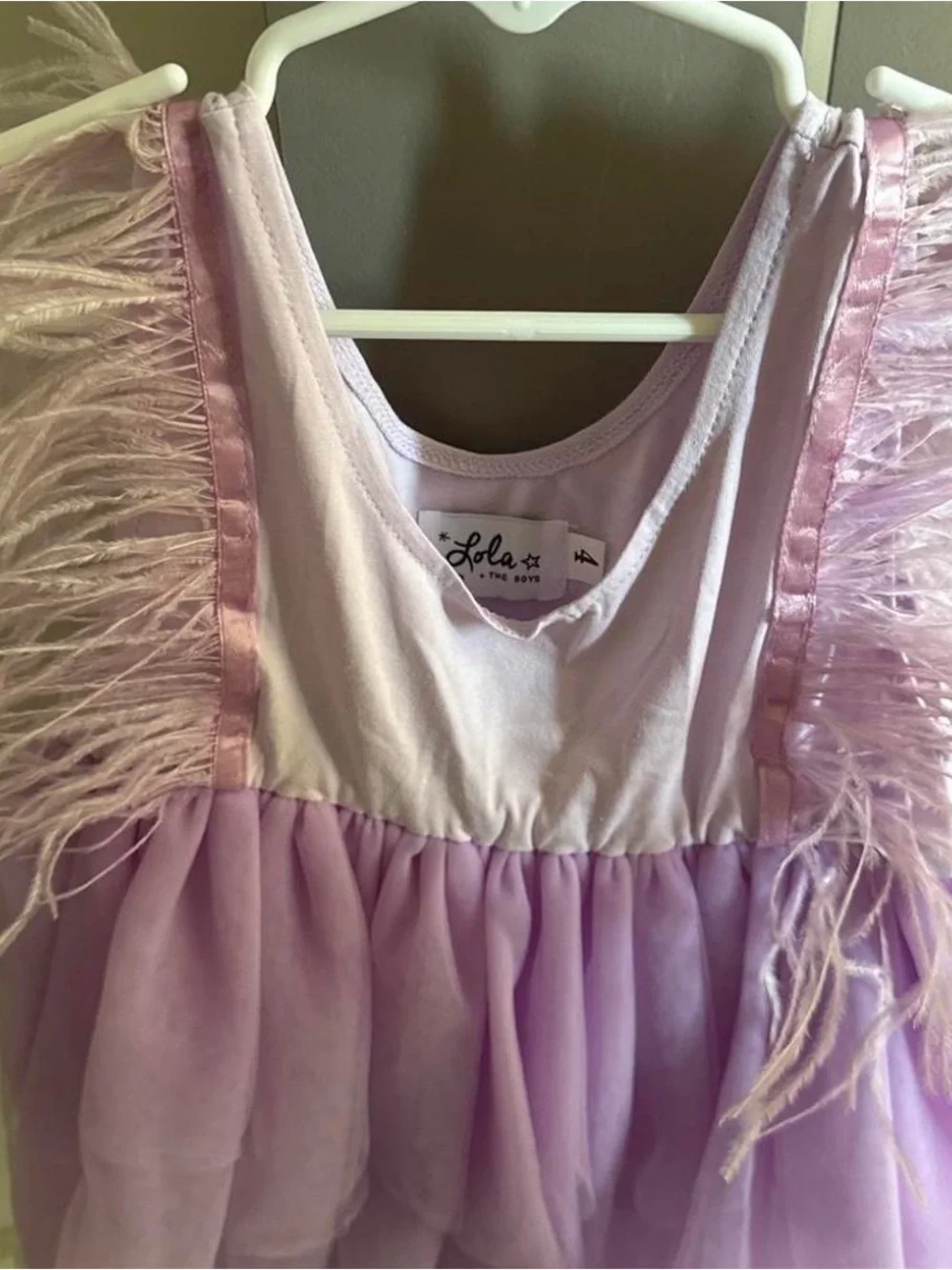 Lola the boy- Lilac Feather-Trim Tulle Party Dress for Girls